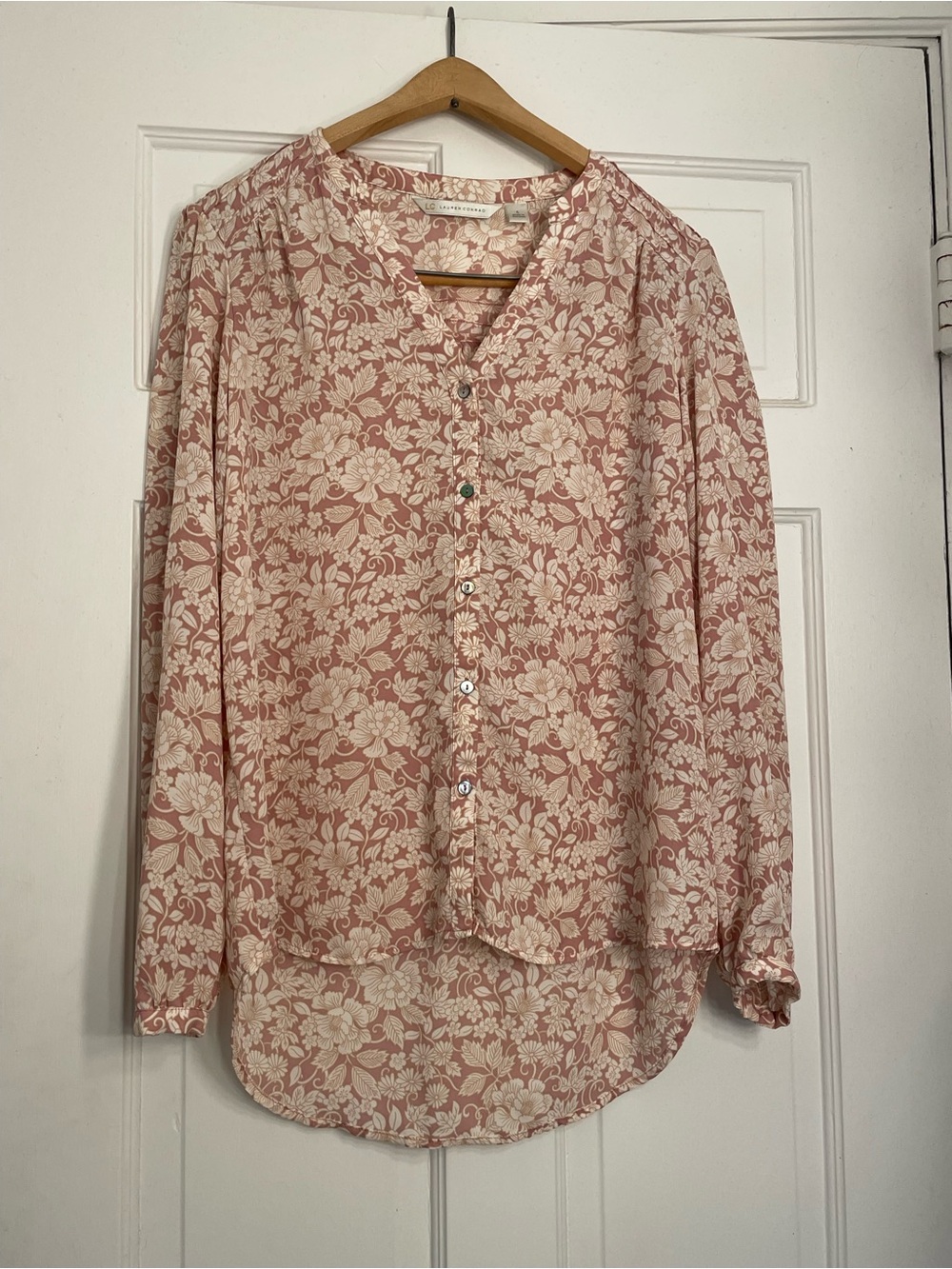 LC Lauren Conrad Pink and Cream Floral Button-Down Shirt